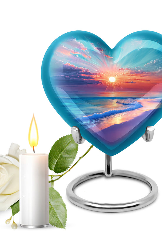 Harmonious Beach Cremation Urns for Human Ashes - Teal 10-inch - Yatskia
