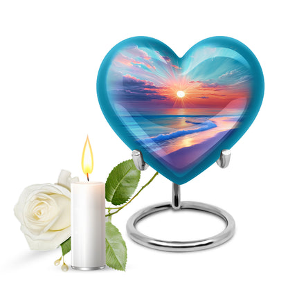Harmonious Beach Cremation Urns for Human Ashes - Teal 10-inch - Yatskia