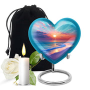 Vivid Teal Beach Cremation Urn detail view - compassionate heart-beach combination with gentle curves - full-size 10 inch 200 cubic inch adult cremation urn