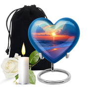 Mystic Teal Beach Cremation Urn detail view - compassionate heart-beach combination with gentle curves - full-size 10 inch 200 cubic inch adult cremation urn