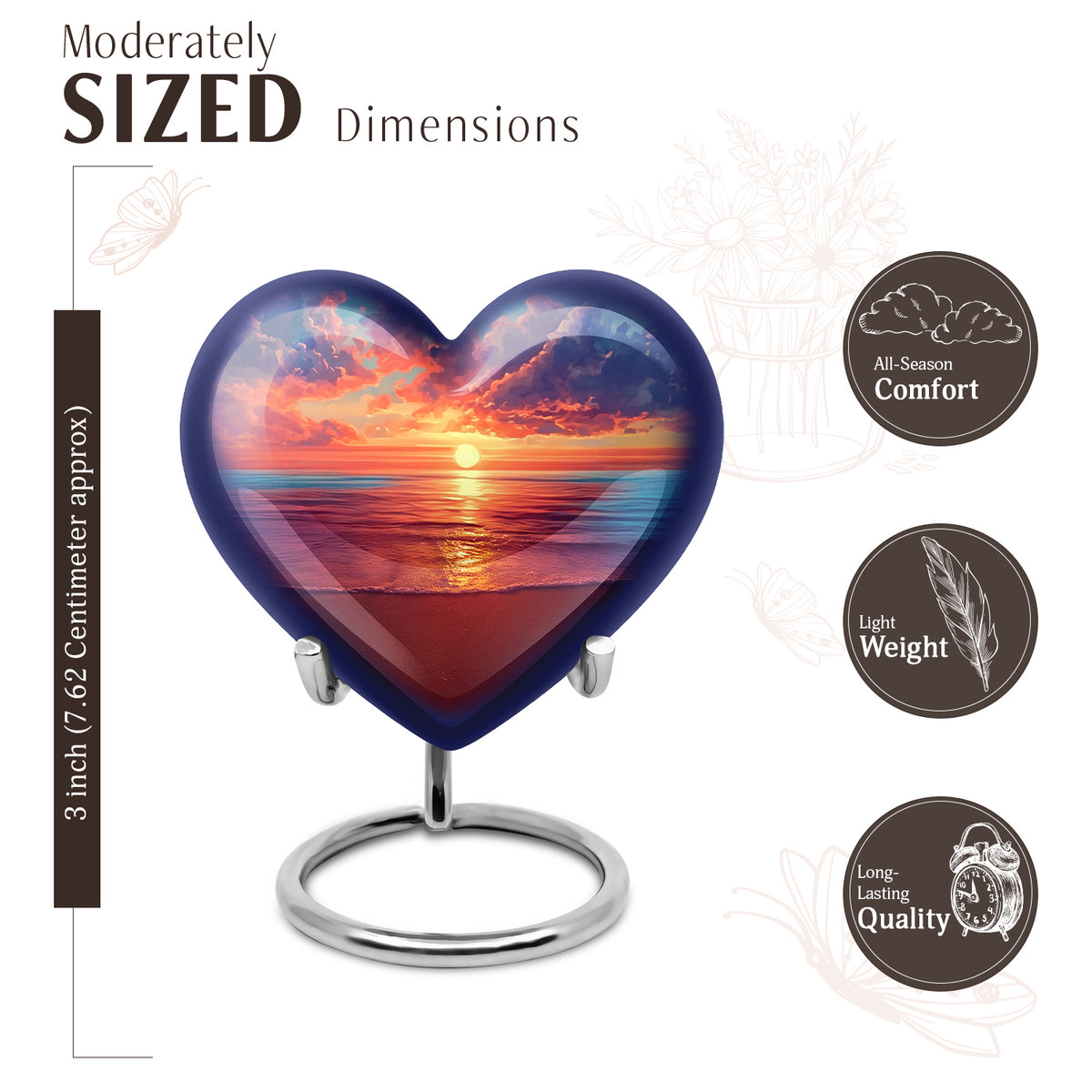 Celestial Blue Beach Cremation Urn front view showing detailed design - loving heart memorial featuring beach pattern - mini keepsake memorial for portion of cremation ashes