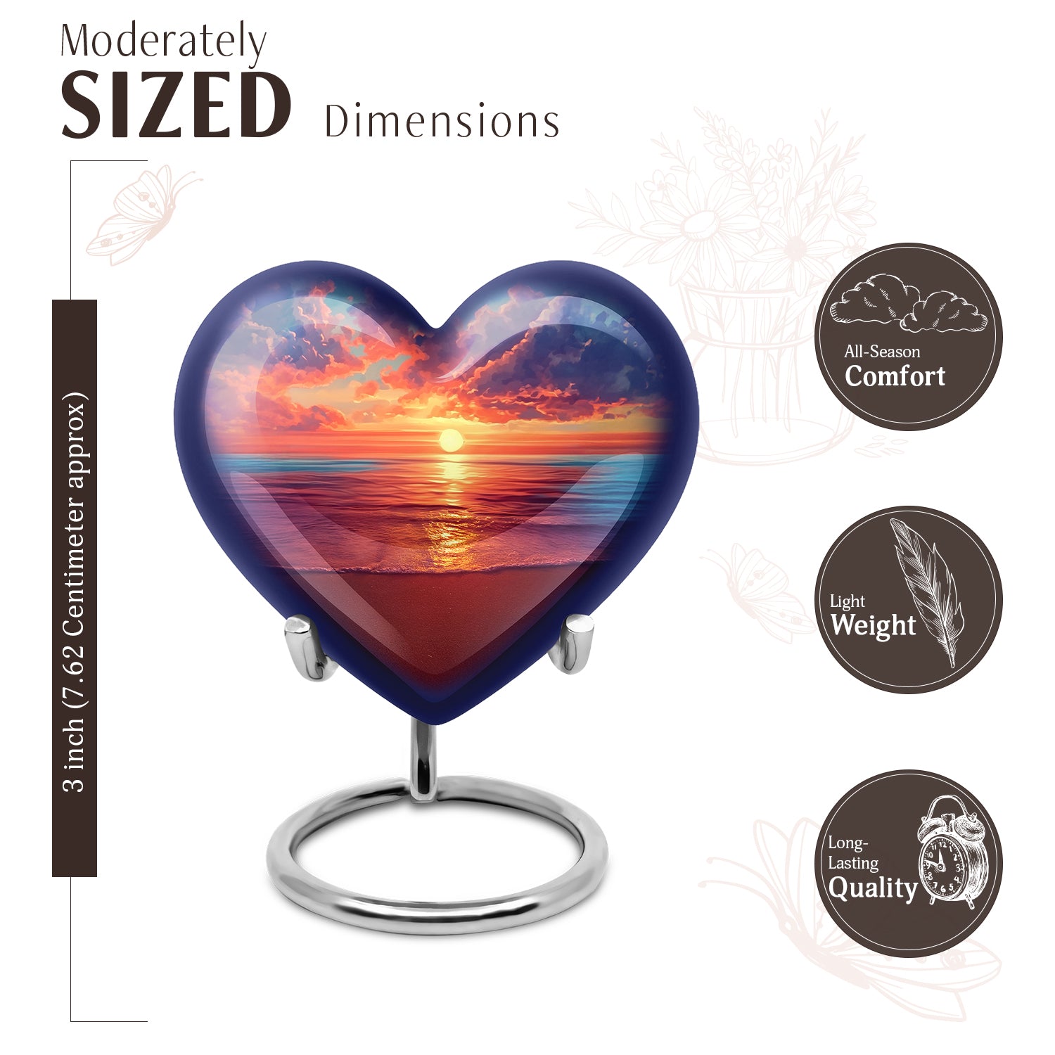 Celestial Blue Beach Cremation Urn front view showing detailed design - loving heart memorial featuring beach pattern - mini keepsake memorial for portion of cremation ashes