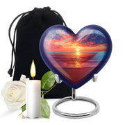 Powder Blue Beach Cremation Urn detail view - loving heart memorial featuring beach pattern - full-size 10 inch 200 cubic inch adult cremation urn