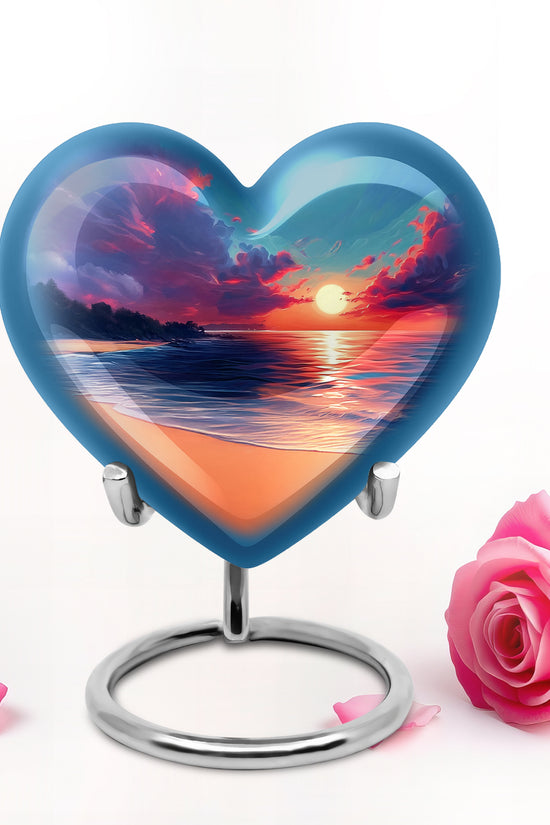 Dignified Blue Beach Cremation Urn for Ashes - 10-inch, 200 cu in - Yatskia
