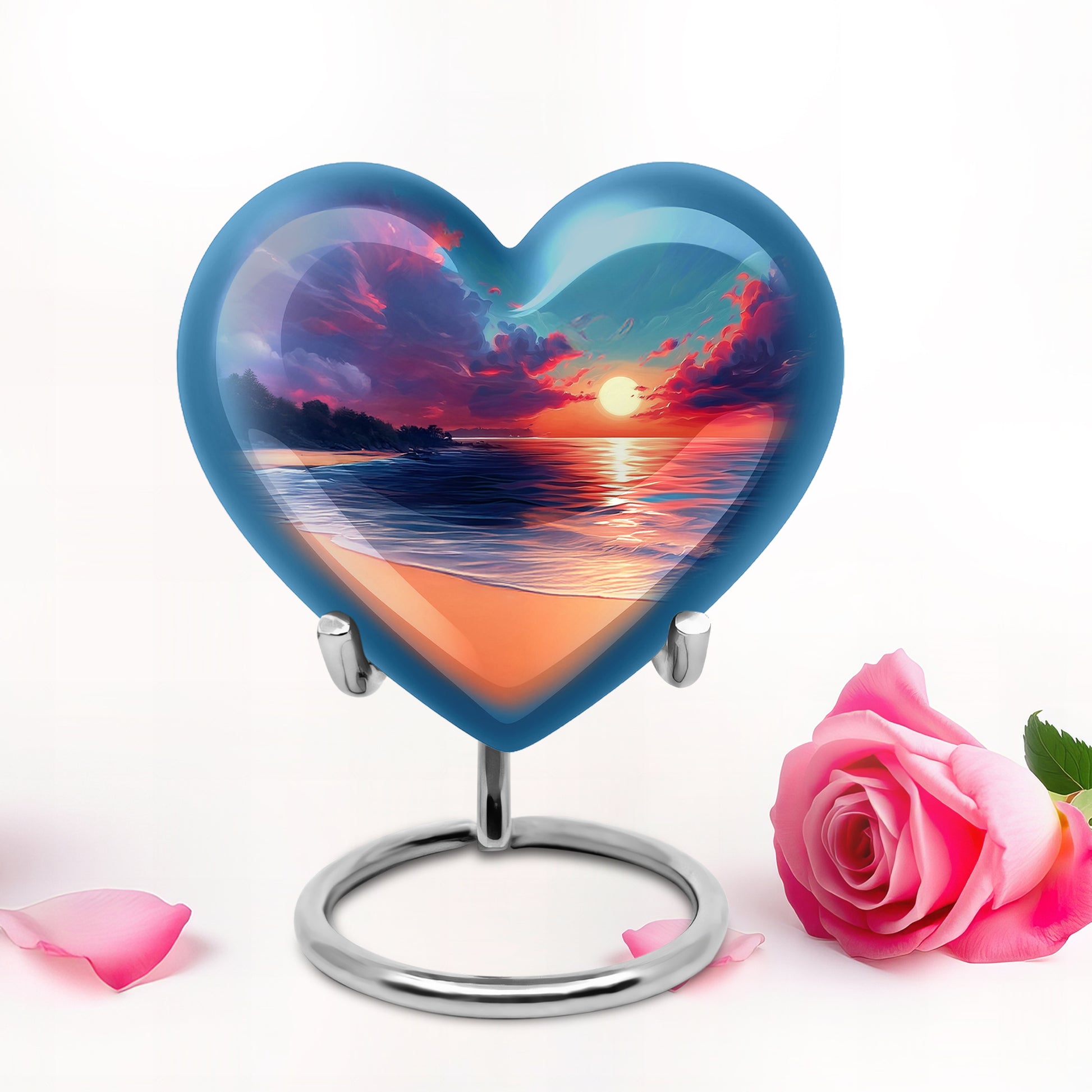 Dignified Blue Beach Cremation Urn for Ashes - 10-inch, 200 cu in - Yatskia