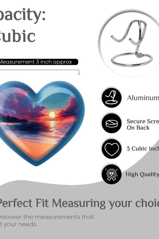 Dusty Blue Beach Cremation Urn front view showing detailed design - loving heart memorial featuring beach pattern - mini keepsake memorial for portion of cremation ashes