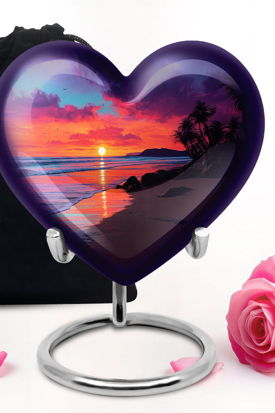 Twilight Blue Beach Cremation Urn detail view - compassionate heart-beach combination with gentle curves - full-size 10 inch 200 cubic inch adult cremation urn