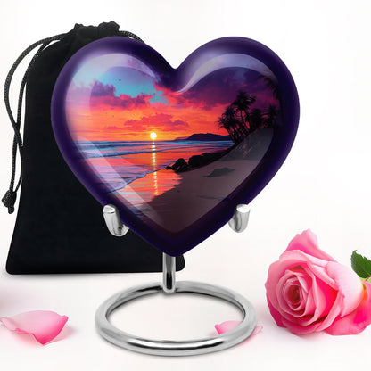 Twilight Blue Beach Cremation Urn detail view - compassionate heart-beach combination with gentle curves - full-size 10 inch 200 cubic inch adult cremation urn