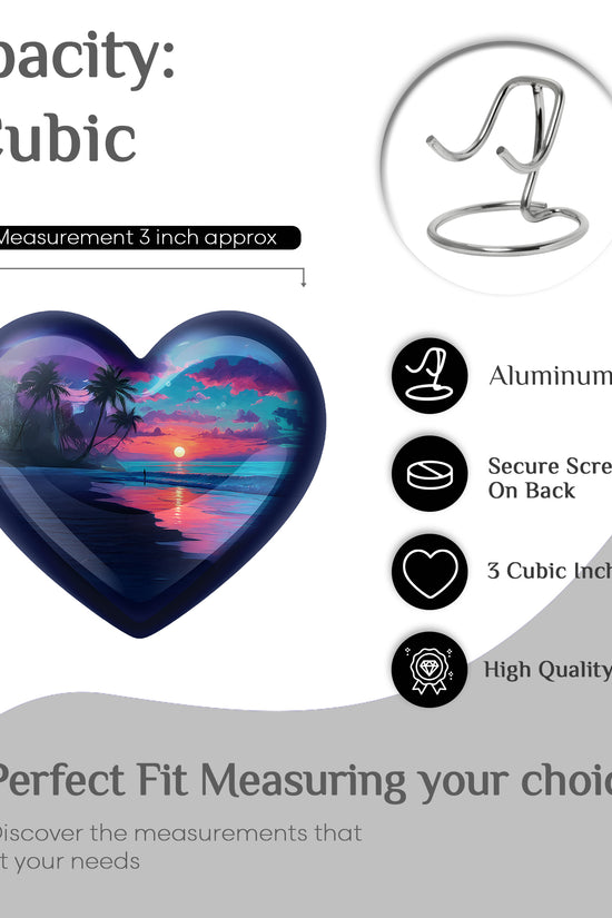 Dusty Blue Beach Cremation Urn front view showing detailed design - loving heart memorial featuring beach pattern - mini keepsake memorial for portion of cremation ashes