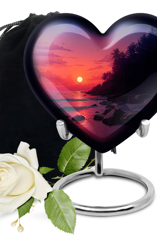 Blush Pink Beach Cremation Urn detail view - heart-shaped beach design symbolizing eternal love - full-size 10 inch 200 cubic inch adult cremation urn