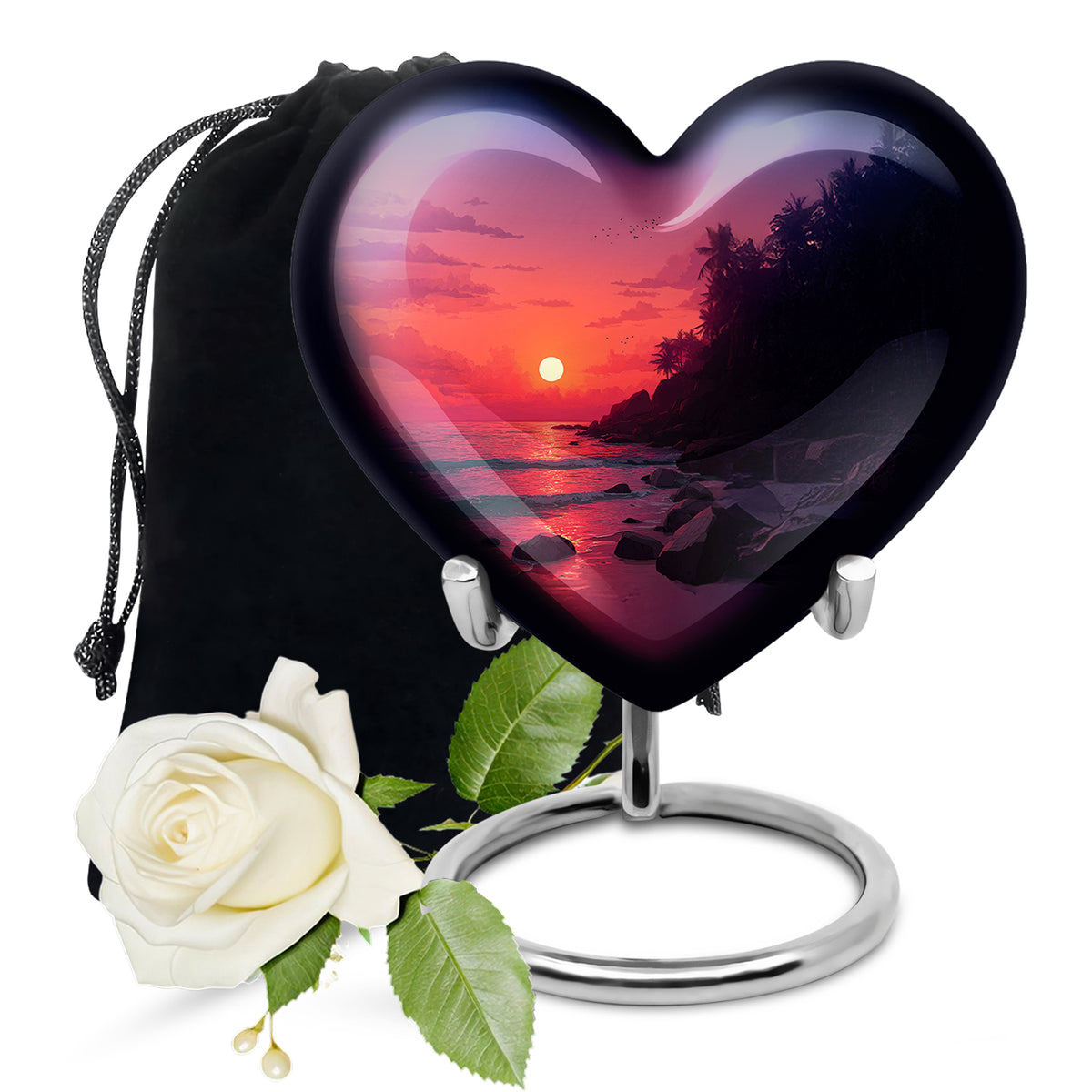 Blush Pink Beach Cremation Urn detail view - heart-shaped beach design symbolizing eternal love - full-size 10 inch 200 cubic inch adult cremation urn