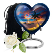 Vivid Blue Beach Cremation Urn detail view - compassionate heart-beach combination with gentle curves - full-size 10 inch 200 cubic inch adult cremation urn