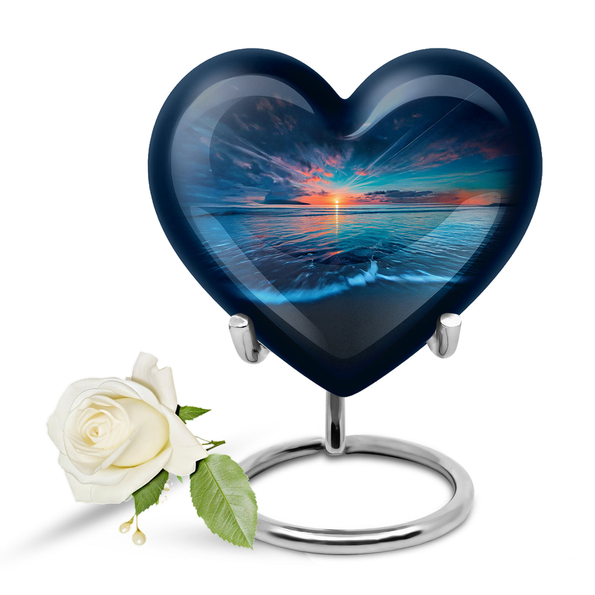 Blue Exquisite Beach Memorial Urn for Ashes - 10-inch, 200 cu in - Yatskia