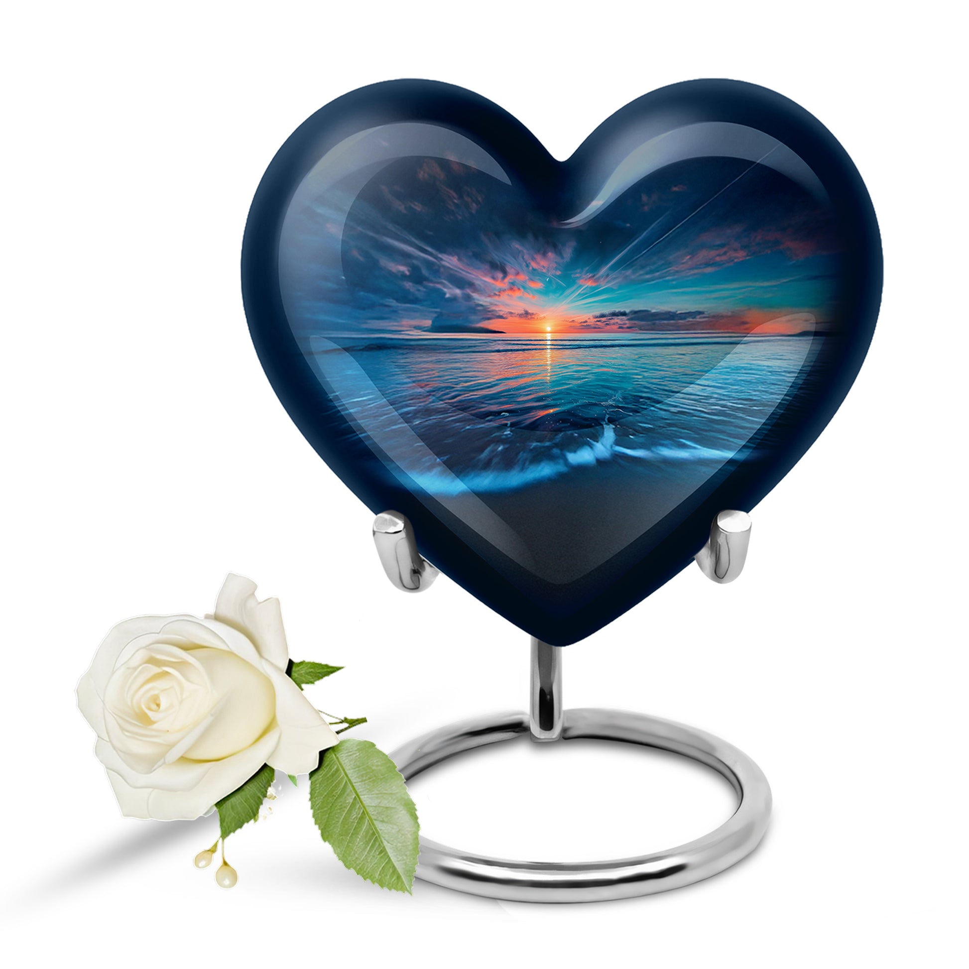 Blue Exquisite Beach Memorial Urn for Ashes - 10-inch, 200 cu in - Yatskia