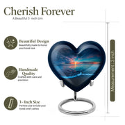 Azure Beach Cremation Urn front view showing detailed design - loving heart memorial featuring beach pattern - mini keepsake memorial for portion of cremation ashes