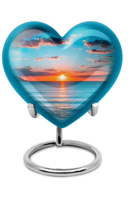 Personalized Teal Sovereign Beach Cremation Urns for Human Ashes - 10-inch, 200 cu in - Yatskia