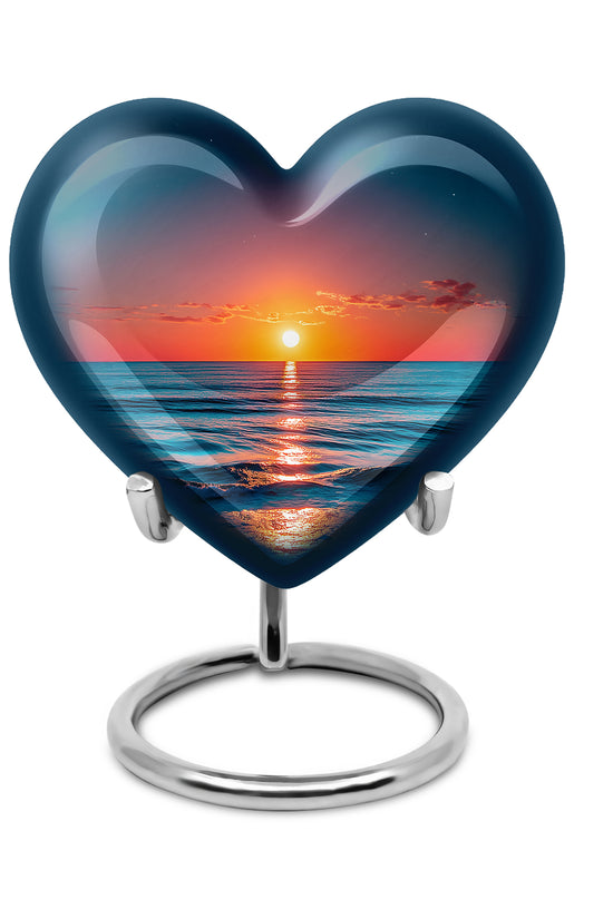 Inspiring Blue Beach Commemoration Urn for Human Ashes - 10-inch, 200 cu in - Yatskia