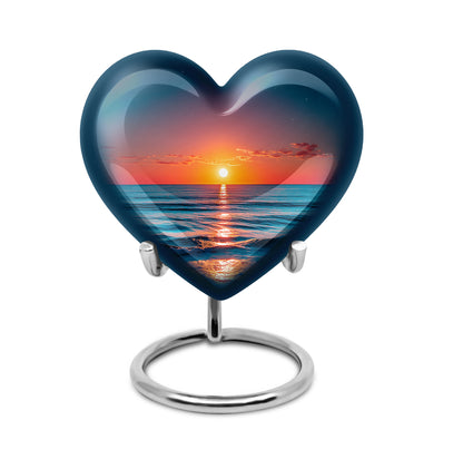 Inspiring Blue Beach Commemoration Urn for Human Ashes - 10-inch, 200 cu in - Yatskia