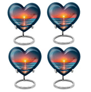 Powder Blue Beach Cremation Urn angled view of lid and engraved motif - heart-shaped beach design symbolizing eternal love - 10 inch aluminum urn for cremated remains