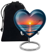 Azure Beach Cremation Urn detail view - loving heart memorial featuring beach pattern - full-size 10 inch 200 cubic inch adult cremation urn