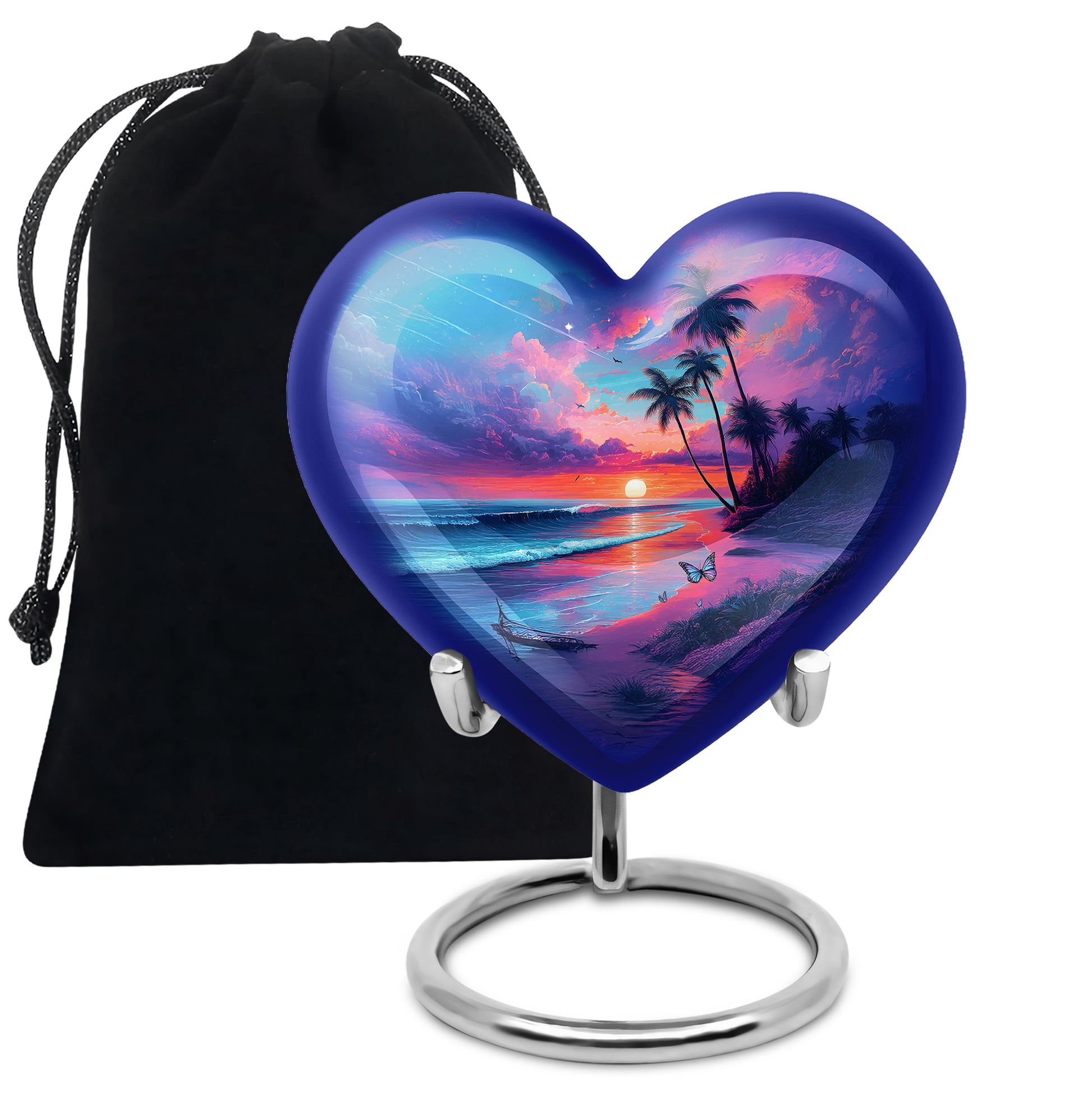 Sapphire Blue Beach Cremation Urn detail view - compassionate heart-beach combination with gentle curves - full-size 10 inch 200 cubic inch adult cremation urn