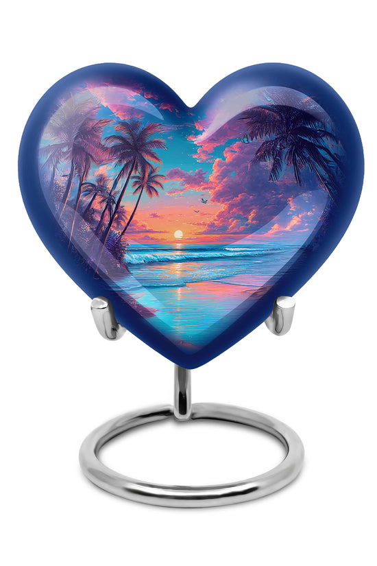 Luminous Blue Beach Haven Urn for Human Ashes - 10-inch, 200 cu in - Yatskia