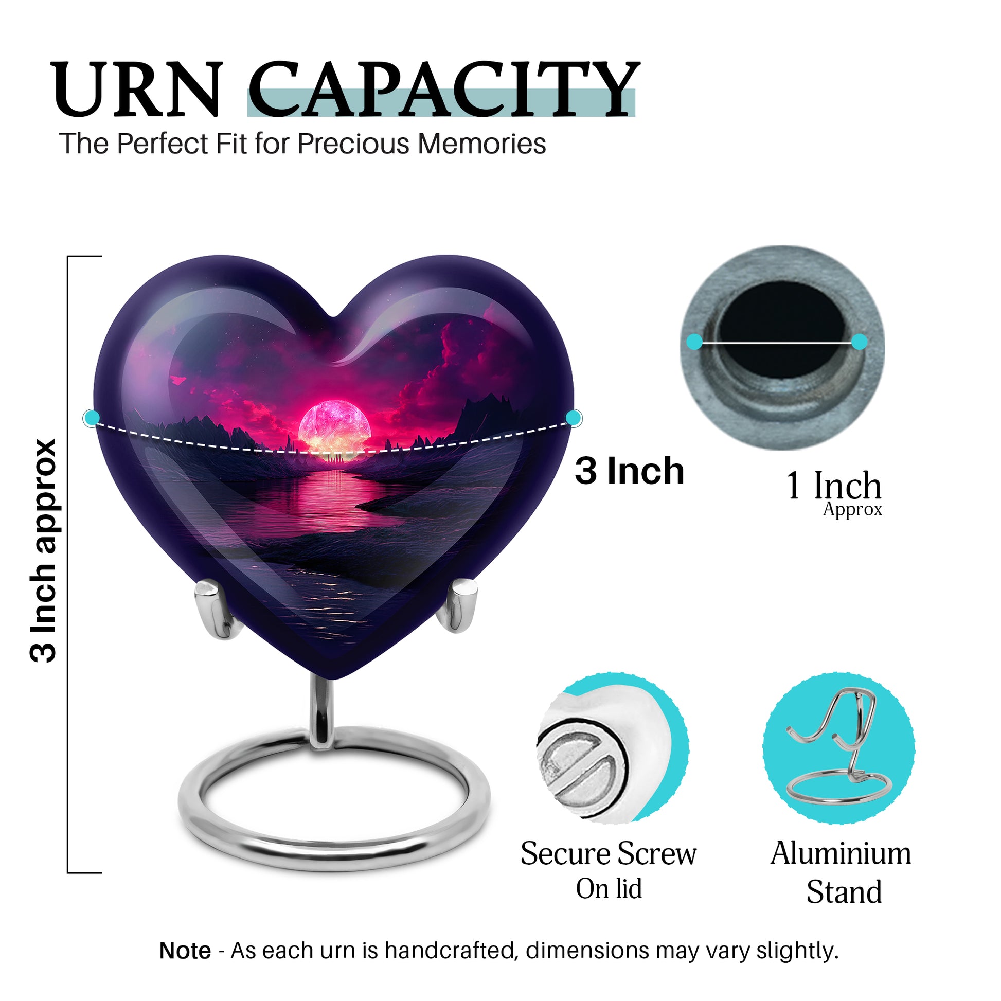 Powder Blue Beach Cremation Urn front view showing detailed design - heart-shaped beach design symbolizing eternal love - mini keepsake memorial for portion of cremation ashes