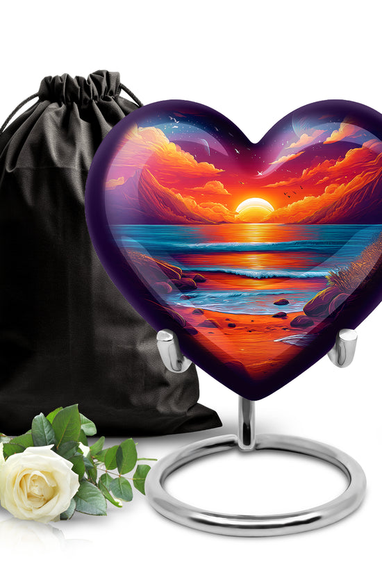 Steel Blue Beach Cremation Urn detail view - compassionate heart-beach combination with gentle curves - full-size 10 inch 200 cubic inch adult cremation urn