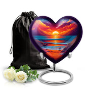 Steel Blue Beach Cremation Urn detail view - compassionate heart-beach combination with gentle curves - full-size 10 inch 200 cubic inch adult cremation urn