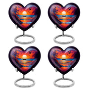 Slate Blue Beach Cremation Urn angled view of lid and engraved motif - loving heart memorial featuring beach pattern - 10 inch aluminum urn for cremated remains