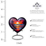 Dusty Blue Beach Cremation Urn front view showing detailed design - loving heart memorial featuring beach pattern - mini keepsake memorial for portion of cremation ashes