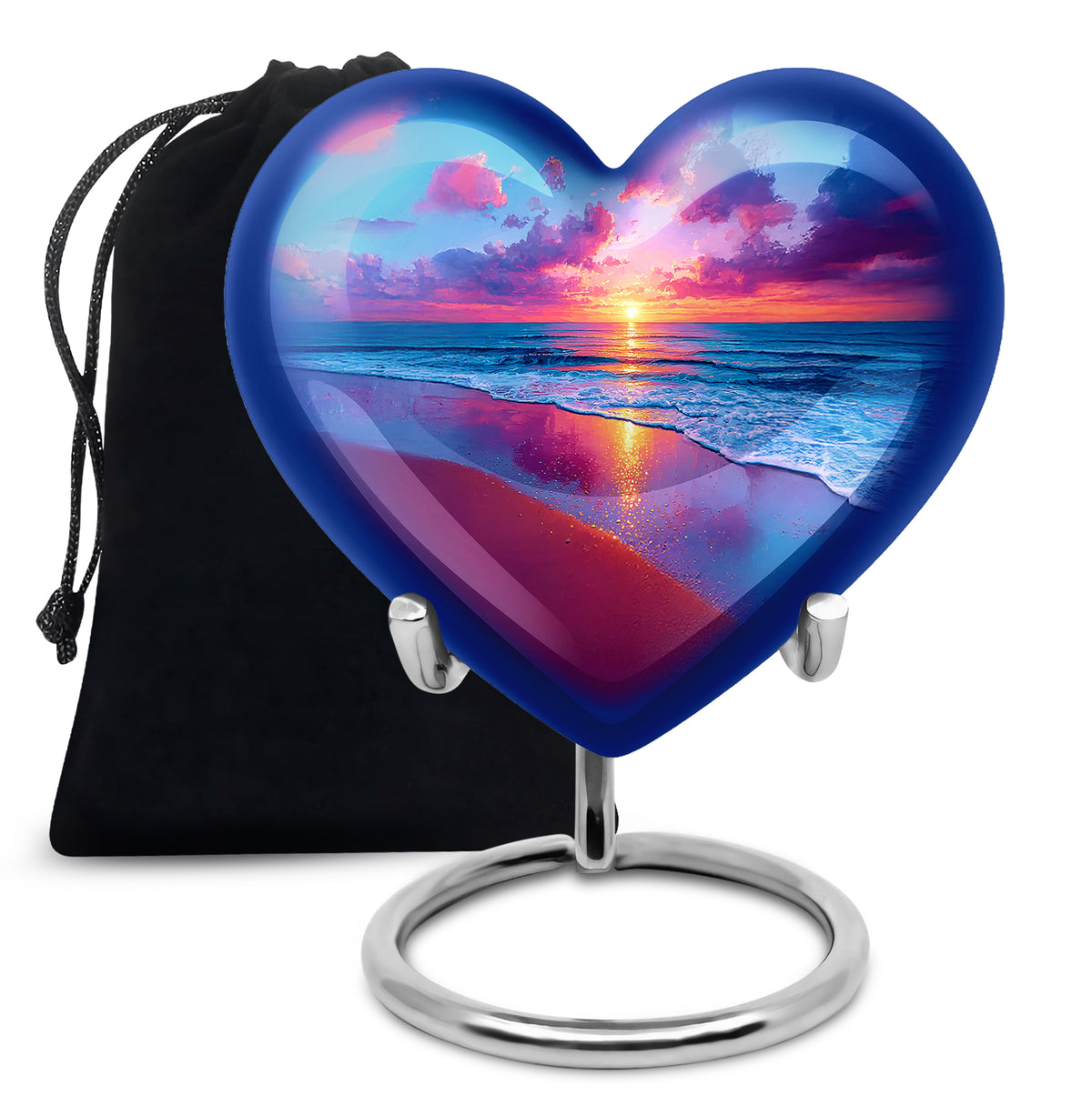 Celestial Blue Beach Cremation Urn detail view - loving heart memorial featuring beach pattern - full-size 10 inch 200 cubic inch adult cremation urn