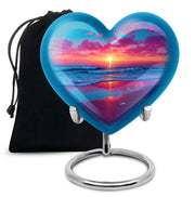Serene Blue Beach Cremation Urn detail view - compassionate heart-beach combination with gentle curves - full-size 10 inch 200 cubic inch adult cremation urn