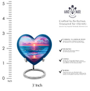 Sky Blue Beach Cremation Urn front view showing detailed design - loving heart memorial featuring beach pattern - mini keepsake memorial for portion of cremation ashes