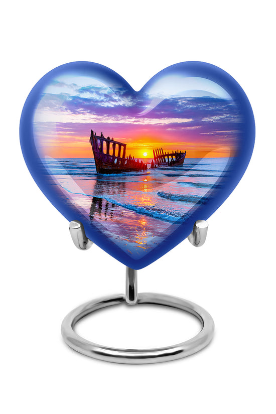 Personalized Elegant Beach Cremation Urns - Blue 10-inch, 200 cu in - Yatskia