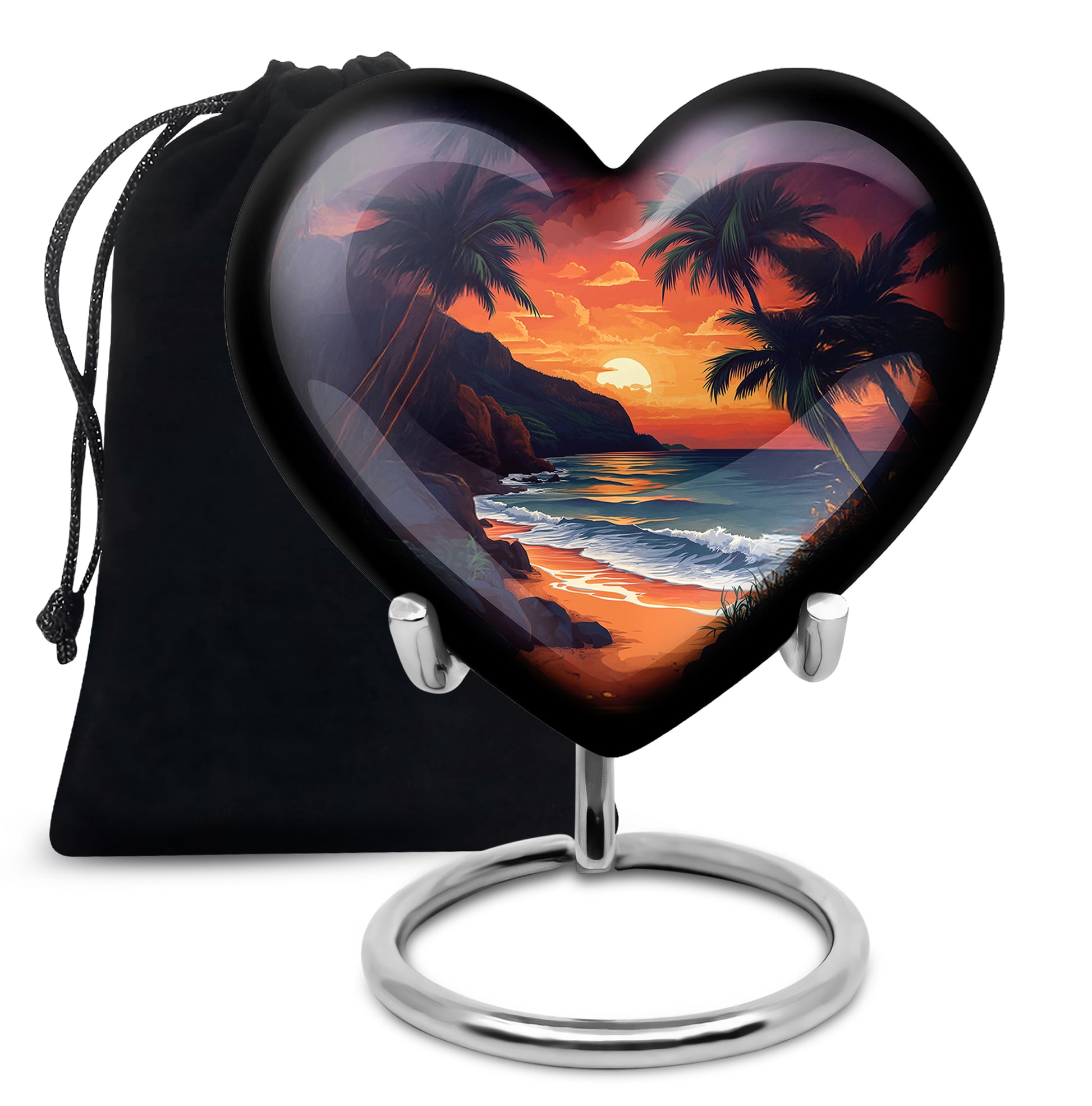 Beach Sunset Cremation Urn - Palm Tree Beach Funeral Urn For Loved Ones