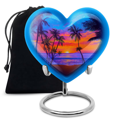 Tropical Island Sunset Burial Urn - Ocean Memorial Urn For Loved Ones