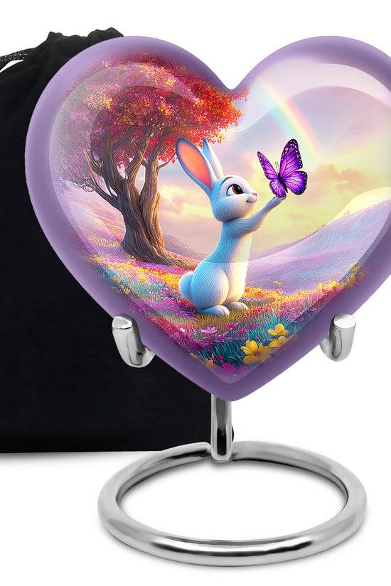 Colorful Bunny Cremation Urn - Butterfly Rabbit Memorial Urn For Burial