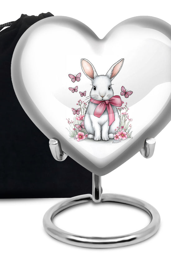 Cute Bunny Cremation Urn - Pink Bow Rabbit Memorial For Women