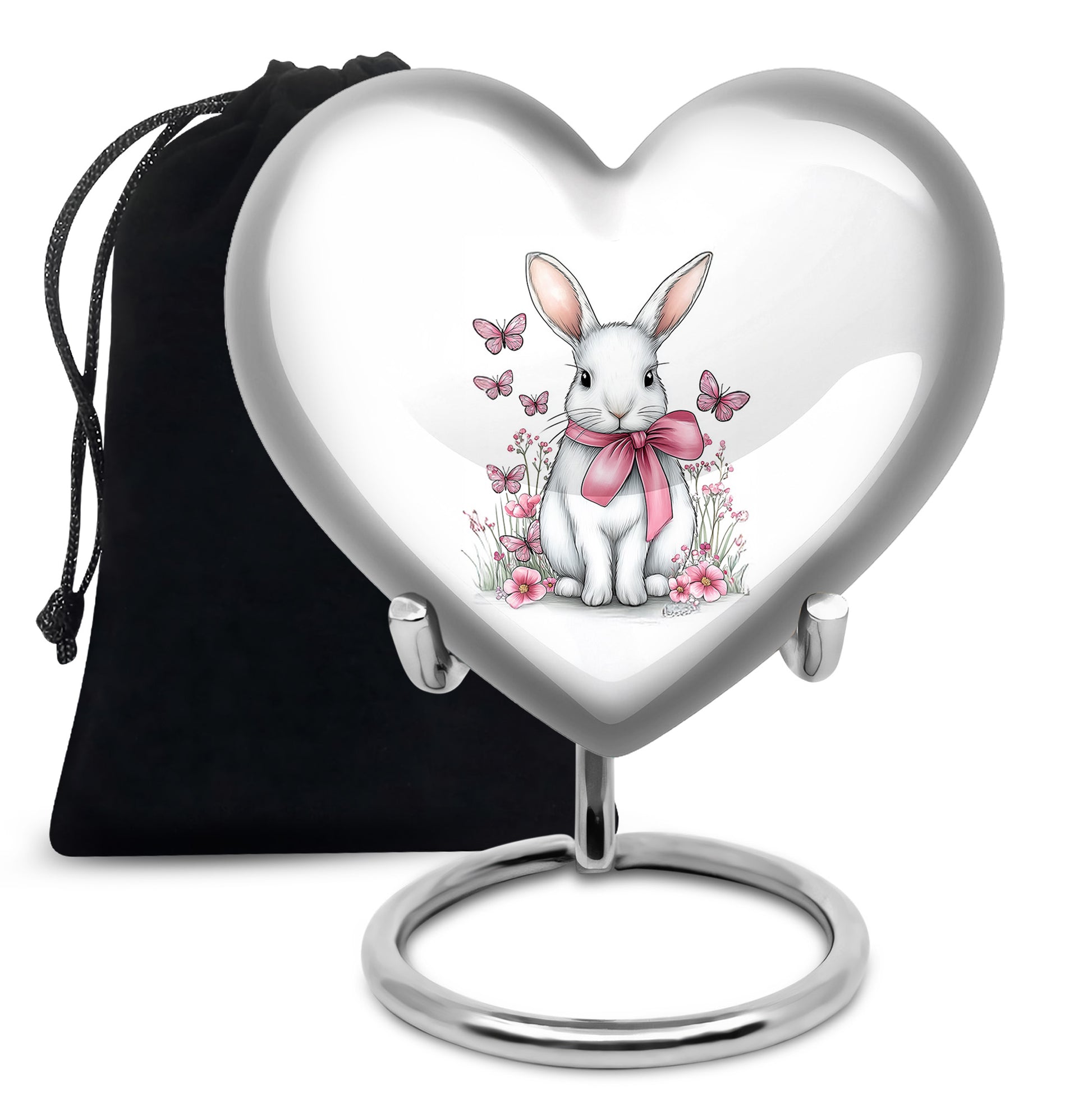 Cute Bunny Cremation Urn - Pink Bow Rabbit Memorial For Women