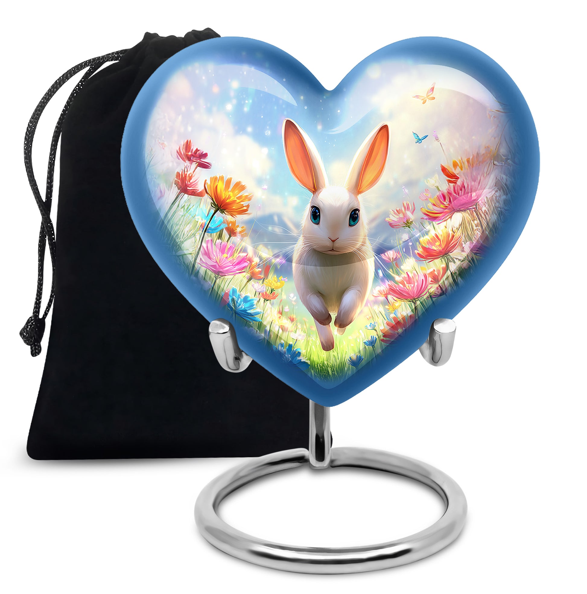 Floral Bunny Funeral Urn - Rabbit Memorial Urn For Loved Ones