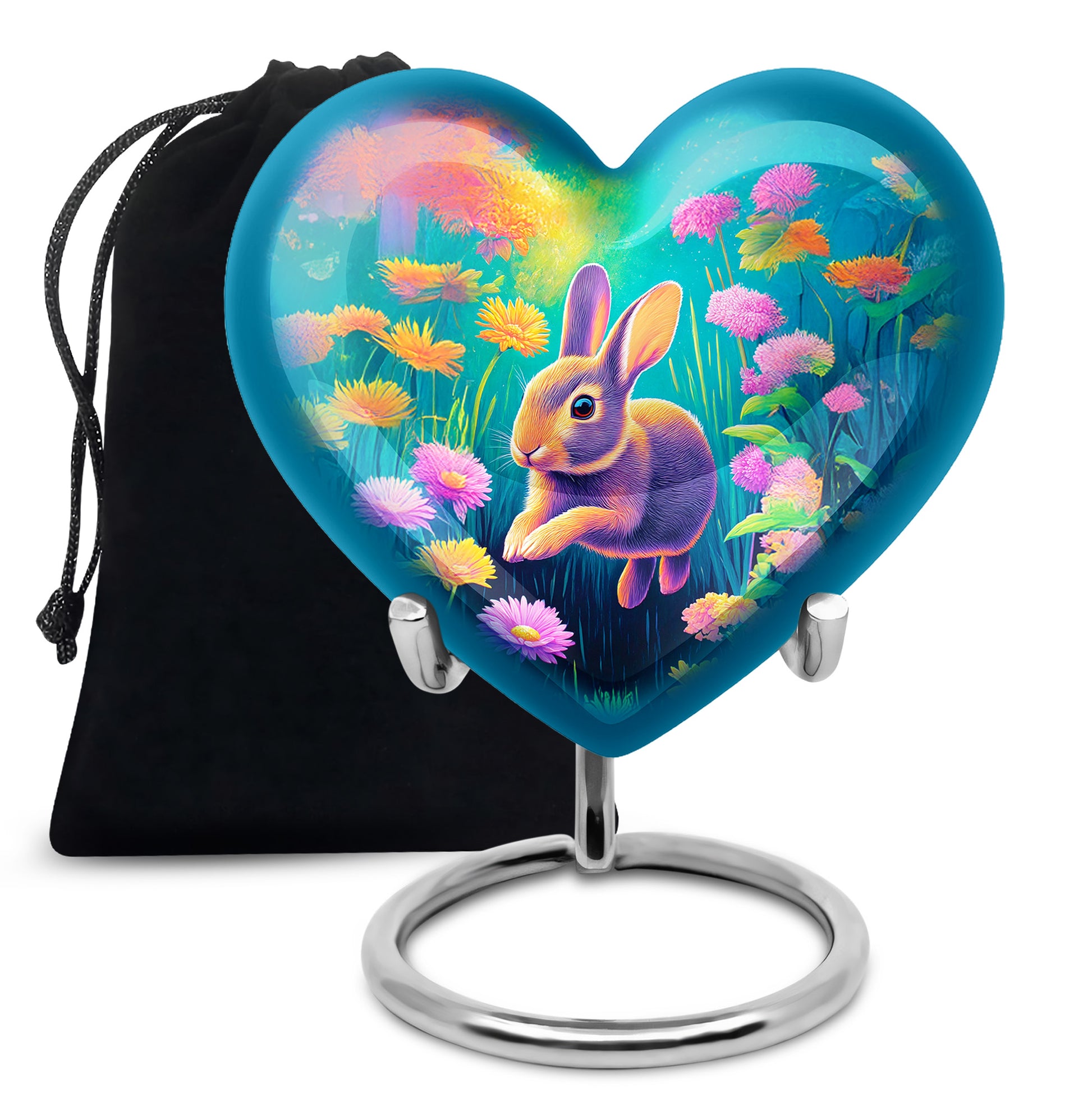Cute Rabbit Funeral Urn - Floral Aluminium Cremation Urn For Ashes