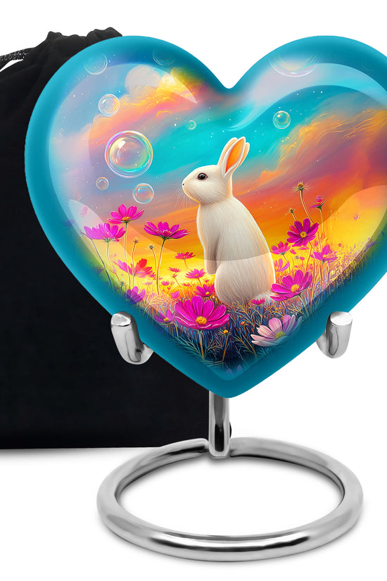 Floral White Rabbit Memorial Urn - Peaceful Tribute Urn For Loved Ones