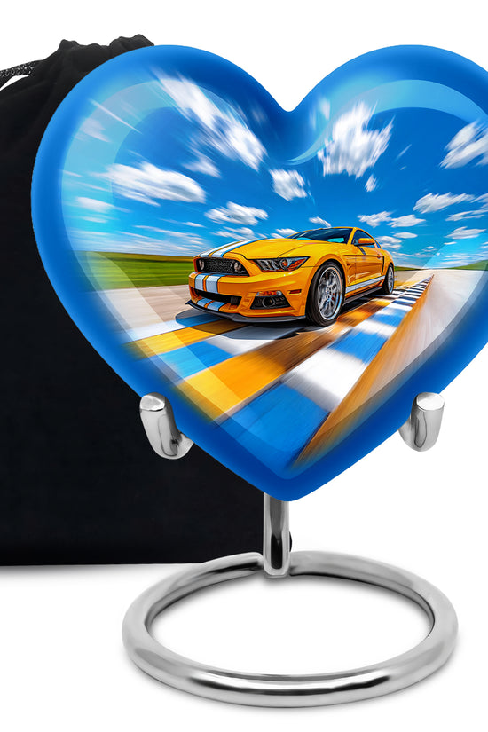 Yellow Sports Car Cremation Urn - Racing Track Memorial Urn For Adult Ashes