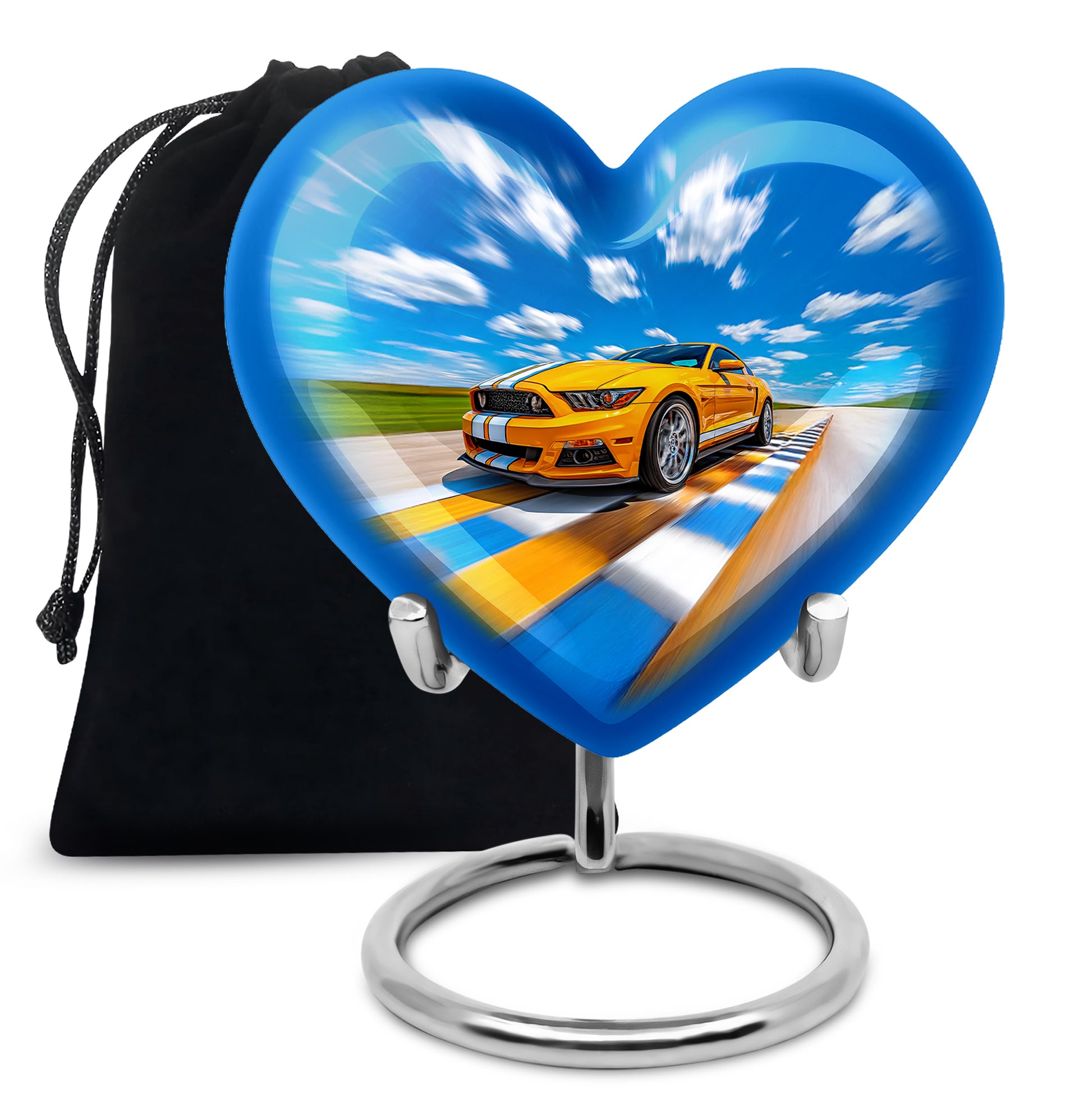 Yellow Sports Car Cremation Urn - Racing Track Memorial Urn For Adult Ashes