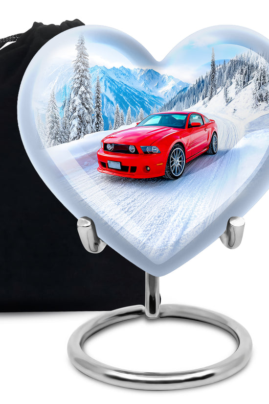 Red Sports Car Cremation Urn - Snow Mountain Memorial Urn For Loved ones