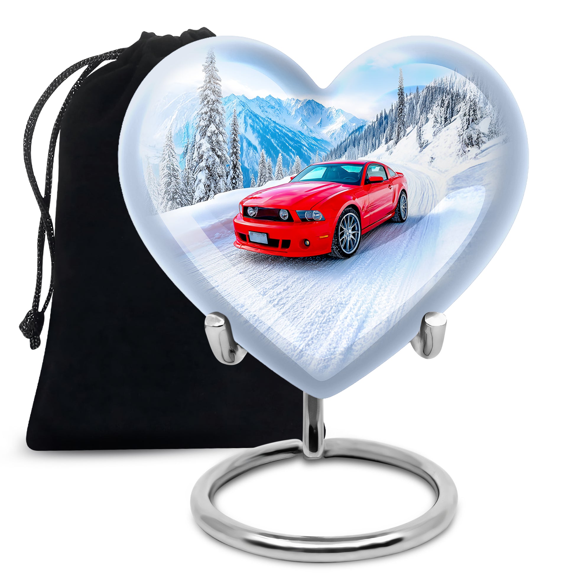 Red Sports Car Cremation Urn - Snow Mountain Memorial Urn For Loved ones