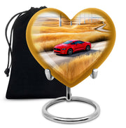 Misty Blue Car Cremation Urn detail view - heart-shaped car design symbolizing eternal love - full-size 10 inch 200 cubic inch adult cremation urn
