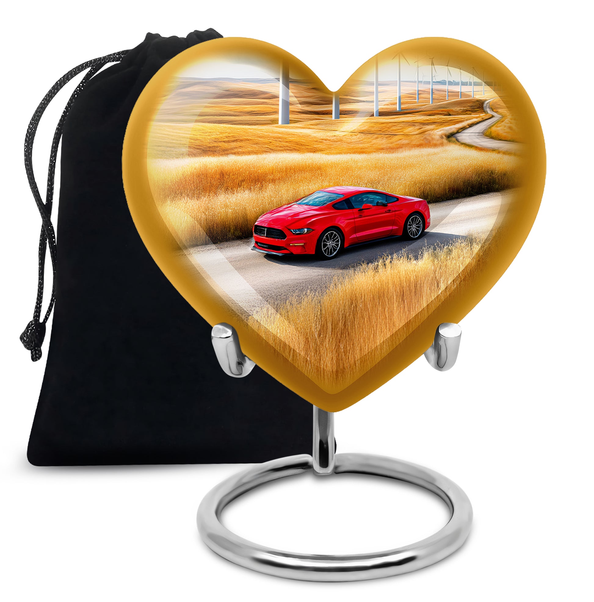 Misty Blue Car Cremation Urn detail view - heart-shaped car design symbolizing eternal love - full-size 10 inch 200 cubic inch adult cremation urn