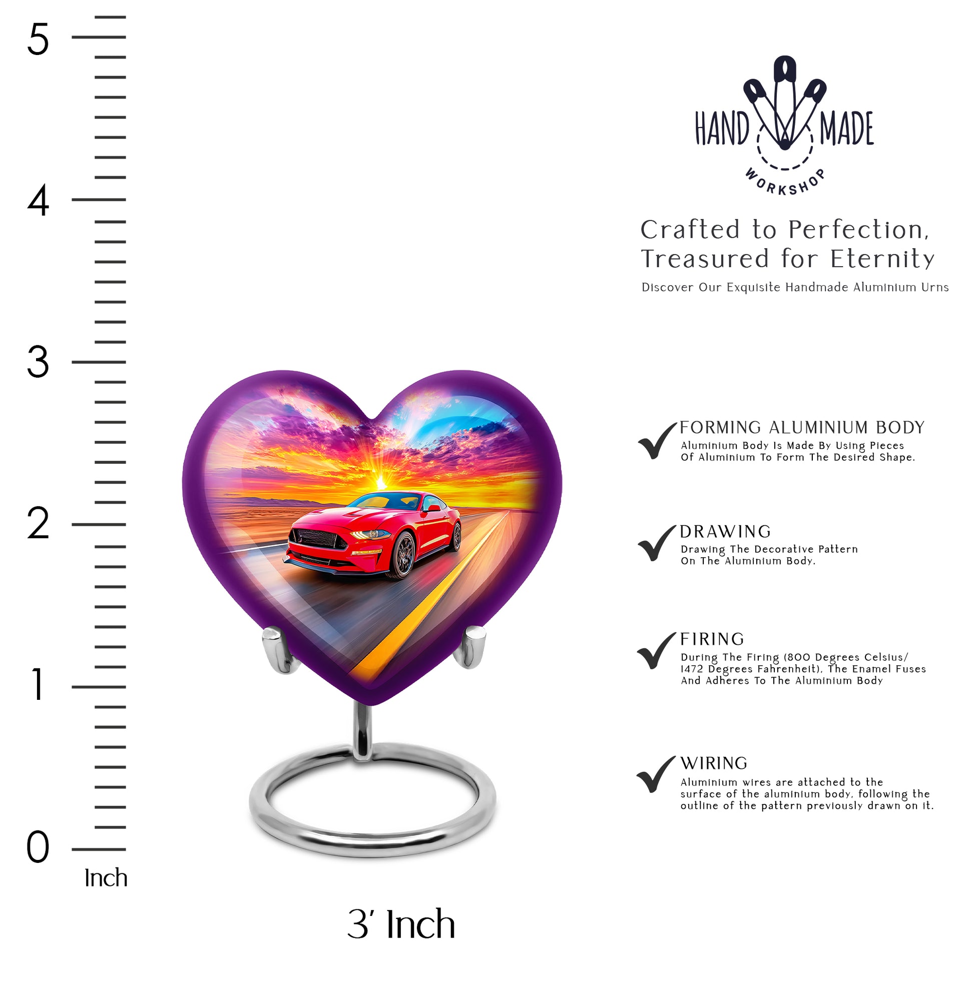 Navy Blue Car Cremation Urn front view showing detailed design - heart-shaped car design symbolizing eternal love - mini keepsake memorial for portion of cremation ashes